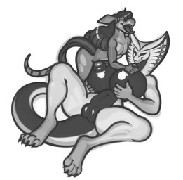 ahegao anthro big_breasts breasts claws duo female genitals hair huge_breasts larger_female long_hair looking_pleasured male male/female multicolored_body multicolored_tail nipple_fetish nipple_penetration nipple_play nipple_sex nipples penetration penis plump_labia sex size_difference smaller_male tail thick_thighs tongue vulva freckles_(artist) palworld pocketpair sammie_(zombiedwolf) sera_(zombiedwolf) lovander pal_(species) reptile scalie snake monochrome