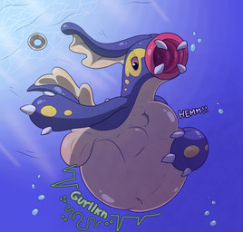abdominal_bulge ambiguous_gender belly big_belly blue_body body_outline bubble feral feral_pred hand_on_belly huge_belly navel open_mouth pool_float rumbling_stomach soft_vore solo swimming tail tan_body teeth underwater unwilling_prey vore water finniponx nintendo pokemon eelektross generation_5_pokemon pokemon_(species) 2026 hi_res