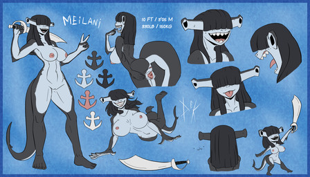 abs anus big_breasts breasts chibi feet female fin genitals happy navel nipples non-mammal_breasts non-mammal_navel non-mammal_nipples pirate saber solo spread_anus spread_vulva spreading tail teeth thick_thighs tongue vulva wide_hips destruteka aquatic fish ground_shark hammerhead_shark shark 7:4 hi_res model_sheet