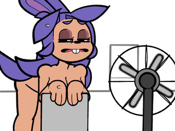 4_fingers anthro blue_hair blush blush_lines bodily_fluids breasts buckteeth chair duo eyes_closed eyeshadow faceless_character faceless_male fan_(object) female fingers furniture hair holding_chair leaning leaning_forward long_hair makeup male sweat sweatdrop teeth conditional_dnp thehenwithatie girlsmell_particles ninjin_(thehenwithatie) lagomorph leporid mammal rabbit 2025 2d_animation 4:3 animated high_framerate loop motion_tweening no_sound short_playtime webm