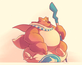 anthro bag belly biped eyes_closed male overweight overweight_male sitting solo staff greenendorf canid canine fox mammal 2015