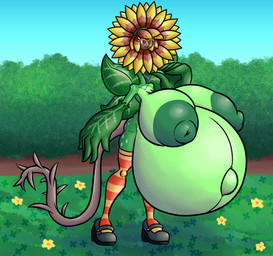 accessory anthro areola belly big_areola big_belly big_breasts blush breasts clothing eyewear female flower flower_hair flower_hands footwear glasses green_body green_nipples hair_accessory hairband high_heels huge_areola huge_belly huge_breasts hyper hyper_belly hyper_breasts hyper_pregnancy leaf leaf_arms leaves_on_body legwear long_neck navel nipples outie_navel outside pattern_clothing pattern_legwear pattern_stockings plant plant_hair pregnant pregnant_female pseudo_hair puffy_areola puffy_nipples root_tail shoes slim solo stockings striped_clothing striped_legwear striped_stockings stripes sunflower sprucy elemental_creature flora_fauna hi_res