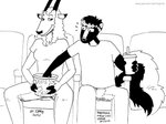 anthro breasts clothed clothing duo female food fur hair horn male movie_theater penis_in_popcorn popcorn tegerio bartholomew_(sergewolf) dani_(tegerio) antelope bovid mammal mephitid skunk 2020 monochrome herm_(lore)