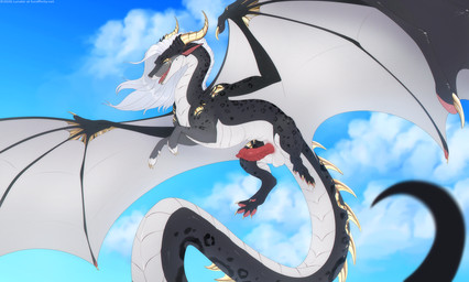 balls claws cloud day erection feet feral fingers flying front_view genitals gynomorph hair horn intersex non-mammal_balls outside penis sky smile solo tail teeth text toes tongue wings lunalei mythology aura_(aurasentinel) altynshine_dragons dragon mythological_creature mythological_scalie scalie 2026 digital_drawing_(artwork) digital_media_(artwork) hi_res url nonbinary_(lore)