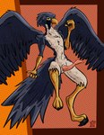 abstract_background animal_genitalia anthro avian_feet beak cloaca cloacal_penis curling_toes digitigrade erection feather_tuft feathers feet genitals looking_at_viewer lying male nude on_back penis presenting solo spread_wings tail tail_feathers talons tapering_penis text toes tuft wings yellow_eyes vike_mike avian bird falcon falconid peregrine_falcon absurd_res digital_drawing_(artwork) digital_media_(artwork) english_text full-length_portrait hi_res portrait