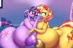 2023 3:2 anthro areola big_breasts bimbo_lip blues64 breast_squish breasts breasts_frottage colored digital_media_(artwork) duo equestria_girls equid equine eyewear female female/female friendship_is_magic glasses hasbro hi_res horn huge_breasts huge_lips hyper hyper_breasts hyper_lips kissing lips mammal my_little_pony mythological_creature mythological_equine mythology nipple_dip nipples nude shaded simonaquarius squish sunset_shimmer_(eg) thick_lips thick_thighs twilight_sparkle_(mlp) unicorn