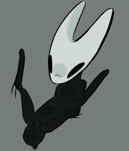 anthro arthropod_abdomen black_body female genitals hands_behind_back legs_up presenting presenting_vulva segmented_body solo spread_legs spreading vulva white_head artienvy hollow_knight_(franchise) team_cherry hornet_(hollow_knight) arthropod hi_res