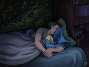 anthro bed bedding bedroom blanket cuddling duo fangs female furniture hair hug male meva painting_(object) photo pillow resting_on_arms slavic sleeping tail teeth ethrk human mammal reptile scalie snake viper 2021 absurd_res digital_media_(artwork) hi_res