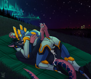 anal anal_penetration anthro aurora_(phenomenon) biped black_body black_fur black_hair black_penis blue_body bodily_fluids city cityscape claws cum cum_in_ass cum_inside duo erection fur genital_fluids genitals grass hair hand_holding horn humanoid_on_anthro leg_wrap machine male male/male outdoor_nudity outside_sex penetration penile penile_penetration penis penis_in_ass plant sex sky star starry_sky tail teeth toe_claws tree conop-8888 humanoid mammal murid murine rat robot robot_humanoid rodent 2021