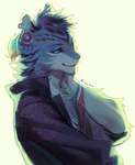 anthro blue_body blue_eyes blue_fur bracelet clothed clothing ear_piercing ear_ring fur jewelry looking_at_viewer male markings piercing ring_piercing simple_background smile solo white_background white_body white_fur uya_kyo lifewonders tokyo_afterschool_summoners ixbalanque_(tas) felid mammal pantherine 2022 digital_drawing_(artwork) digital_media_(artwork) portrait