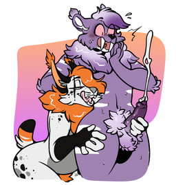 anthro balls blush bodily_fluids cum cumshot duo ejaculation female femboy foreskin genital_fluids genitals hair hairy handjob hands-free male male/female mane mane_hair nervous penile penis pubes reach_around saber sex shy teeth wide_hips bileshroom jack_(smilingscorpio) ripley_(smilingscorpio) felid feline lynx mammal prehistoric_species saber-toothed_tiger vampire absurd_res hi_res