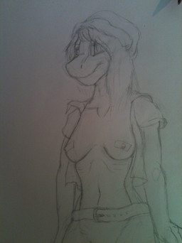 anthro breasts clothing female grey_background nipple_tape non-mammal_breasts pasties simple_background solo tape dubious mythology dragon mythological_creature mythological_scalie scalie monochrome source_request traditional_media_(artwork)
