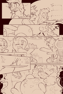 anthro belly big_belly blush bodily_fluids bubble cake clothing cowboy_hat cutie_mark dessert eyes_closed female feral food group hair hat headgear headwear hooves horn licking licking_lips licking_own_lips long_hair lying on_back open_mouth pregnant pregnant_female pregnant_feral quadruped saliva sleeping snot snot_bubble sound_effects sweat sweatdrop teeth tongue tongue_out vowelless vowelless_sound_effect wings zzz cold-blooded-twilight friendship_is_magic hasbro my_little_pony mythology applejack_(mlp) fluttershy_(mlp) gummy_(mlp) pinkie_pie_(mlp) rainbow_dash_(mlp) rarity_(mlp) crocodile crocodilian earth_pony equid equine horse mammal mythological_creature mythological_equine pegasus pony reptile scalie unicorn 2:3 comic hi_res monochrome