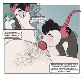 adolescent adult_on_adolescent adult_on_young age_difference andromorph andromorph/female anthro big_breasts big_clitoris bloodshot_eyes blunt blush bodily_fluids body_hair breasts clitoris cough crying dialogue drooling drug_usage drugs duo fellatio female female_adolescent forced forced_smoking gagging genitals grabbing_face insult insulting_partner intersex intersex/female male marijuana motion_lines musclegut muscular nipples nude oral overweight penile profanity questionable_consent saliva sex size_difference speech_bubble substance_intoxication tears text vulva young young_female badfurgood jupiter_(badfurgood) katie_(badfurgood) american_opossum canid canine canis domestic_dog mammal marsupial molosser mountain_dog saint_bernard virginia_opossum english_text hi_res trans_(lore) trans_man_(lore)