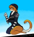 anthro bangs barefoot beanie bedroom_eyes bottomless claws clothed clothing countershade_feet countershading feet female hat headgear headwear mottled narrowed_eyes paws piebald plantigrade seductive soles solo sweater toes topwear infernaltanuki doom_(series) epic_games fortnite id_software microsoft meow_skulls calico_cat domestic_cat felid feline felis mammal watermark