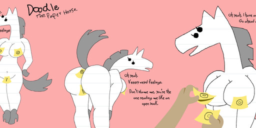 3_fingers anthro big_breasts breasts duo female female_anthro fingers fur grey_body grey_fur grey_tail male male/female mane paper post-it_note tail text toony white_body shane_frost doodle_(shane_frost) animate_inanimate equid equine human mammal paper_creature 2026 english_description english_text hi_res
