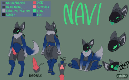 animal_genitalia animal_penis anus blue_body blue_fur canine_genitalia canine_penis fur genitals green_eyes knot knotted_penis machine male penis solo text froogg navi_(marderp) protogen absurd_res english_text hi_res model_sheet