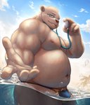 anthro belly blue_clothing blue_speedo blue_swimwear bulge cigarette clothing eyewear fur glasses hair male medical_instrument musclegut muscular navel nipples partially_submerged pecs ponytail scientific_instrument smoking solo speedo stethoscope swimwear white_body white_fur yellow_clothing yellow_speedo yellow_swimwear guadr lifewonders tokyo_afterschool_summoners leib_(tas) bear mammal polar_bear ursine absurd_res hi_res