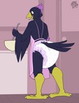 anthro apron apron_only butt clean_diaper clothed clothing cooking diaper kitchen male mostly_nude solo wearing_diaper bubblepuppers gambit_(the_corvid) avian bird corvid oscine passerine hi_res