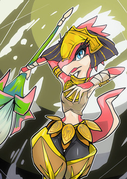5_fingers abstract_background accessory action_pose anthro arm_wraps armlet armor arms_bent biped black_bottomwear black_clothing blue_eyes bottomwear clothed clothed_anthro clothed_female clothing crop_top egyptian egyptian_clothing egyptian_headdress eyelashes female female_anthro fingers fully_clothed fully_clothed_anthro fully_clothed_female glistening glistening_eyes headgear headwear holding_melee_weapon holding_object holding_polearm holding_spear holding_weapon humanoid_hands leg_armor legwear melee_weapon midriff multicolored_body nemes_(clothing) open_mouth polearm pose red_body shirt solo spear standing tail tan_body tan_clothing tan_crop_top tan_shirt tan_topwear topwear two_tone_body two_tone_tail usekh waist_accessory weapon white_sclera wide_hips wraps lunlun_runatic ever_oasis nintendo miura drauk scalie 2017 description_request digital_drawing_(artwork) digital_media_(artwork) japanese_description portrait shaded three-quarter_portrait