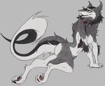 all_fours anthro black_body black_fur breasts curling_toes featureless_breasts feet female fur grey_body grey_fur hair looking_back nude side_view solo white_body white_fur yellow_eyes derpwolfy18971 sergal