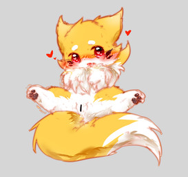 blush censored_genitalia censored_vulva chibi female feral fur kemono open_mouth red_eyes semi-anthro solo white_body white_fur yellow_body yellow_fur deaic canid canine fox mammal 2017 censored hi_res