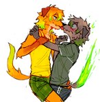 anthro arm_grab blush boop bottomwear butt butt_grab clothed clothing duo face_lick hand_on_butt licking male male/male shirt shorts tank_top tongue tongue_out topwear papyuuno canid canine mammal