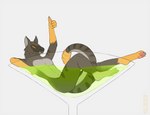 absinthe_(drink) anthro brown_body brown_fur brown_markings claws cocktail_glass container cup drinking_glass eyes_closed fur gesture glass glass_container glass_cup hand_gesture long_tail lying male markings nude pawpads paws pink_pawpads simple_background smile solo stripes tail teeth thumbs_up white_background wolfarion fallout microsoft hale_(wolfarion) night_stalker_(fallout) 2021