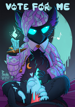 3_toes 4_fingers accessory aged_up anthro anthro_on_top balls barefoot barely_visible_balls barely_visible_genitalia beak beak_closed bedroom_eyes biped black_balls black_beak black_body black_feathers black_tail black_tail_tuft blue_eyes blue_penis bottomless bottomless_anthro bottomless_male candle candlestick chain_accessory chest_tuft claws clock clothed clothed_anthro clothed_male clothing crescent_moon dripping_wax duo feathers feet finger_claws fingers first_person_view foot_fetish foot_play footjob genitals glowing glowing_eyes hand_on_own_penis hand_on_penis hat headgear headwear hindpaw holding_candle holding_object holding_penis looking_at_viewer male male_anthro male_pov masturbation moon mouth_closed musical_note musical_symbol narrowed_eyes nightcap on_top open_clothing open_topwear pajamas pattern_clothing pattern_hat pattern_headgear pattern_headwear pattern_topwear paws penile penile_masturbation penis pink_clothing pink_hat pink_headwear pink_pajamas pink_penis pink_topwear pocketwatch purple_inner_ear seductive semi-anthro sex sitting sitting_on_another sleepwear solo_focus symbol tail tail_tuft text toe_claws toes topwear tuft watch wax_on_feet wax_on_leg wax_play pankallisti deadlock_(game) mythology valve rem_(deadlock) avian chimera dream_creature gryphon mythological_avian mythological_creature 2026 hi_res signature