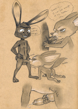 all_fours animal_genitalia animal_penis anthro anus backsack balls blush bodily_fluids butt canine_genitalia canine_penis canon_x_oc close-up cum cum_in_mouth cum_inside cumshot dialogue duo ejaculation erection eyes_closed fellatio fur genital_fluids genitals half-closed_eyes hands_on_hips interspecies knot knot_in_sheath male male/male masturbation narrowed_eyes oral orgasm penetration penile penile_masturbation penis perineum secretly_loves_it sex sheath size_difference smaller_penetrated sound_effects standing text tush_(artist) disney zootopia finnick_(zootopia) vesairus canid canine fennec_fox fox hare lagomorph leporid mammal true_fox absurd_res english_text hi_res multiple_images