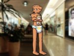 ageplay ambiguous_gender anthro clean_diaper clothed clothing diaper embarrassed hug hugging_object hugging_plushie infantilism little_kings_(diaper) male partially_clothed plushie public roleplay solo wearing_diaper atum_(artist) abuniverse little_kings atum_(atum) bovid caprine goat mammal 4:3 hi_res