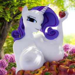 anthro apple apple_tree areola black_eyeliner blue_eyes blue_nail_polish blue_nails breasts colored_nails eyeliner female food fruit fruit_tree hair holding_apple holding_food holding_fruit holding_object horn looking_at_viewer makeup nails nipples plant purple_hair red_apple solo tree white_body loveslove friendship_is_magic hasbro my_little_pony mythology rarity_(mlp) equid equine mammal mythological_creature mythological_equine unicorn 1:1 3d_(artwork) absurd_res digital_media_(artwork) hi_res