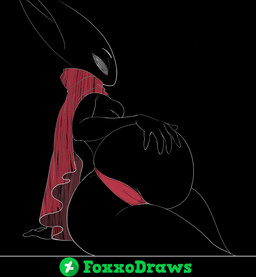 anthro arm_support bedroom_eyes big_butt breasts butt butt_focus camel_toe cape clothing female hand_on_butt looking_back narrowed_eyes outline panties presenting seductive small_breasts solo spread_butt spreading underwear wide_hips foxxodraws hollow_knight_(franchise) team_cherry hornet_(hollow_knight) arthropod humanoid insect absurd_res hi_res line_art