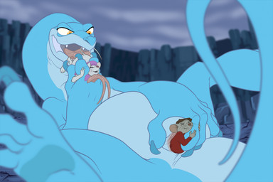 4_toes 5_fingers animal_genitalia anthro bisexual blue_body bodily_fluids claws cloaca cloaca_juice cloacal cloacal_vore clothing detailed_background extreme_size_difference eyes_closed feet female female/female female_anthro female_feral feral fingers forked_tongue genital_fluids genitals group hat headgear headwear larger_female larger_feral licking long_tail long_tongue looking_pleasured lying male male/female male_anthro mawplay on_back open_mouth oral_vore penetration predator/prey semi-anthro sex shirt size_difference smaller_anthro smaller_female smaller_male spread_cloaca spread_vulva spreading tail tailbutt teeth thick_tail toes tongue topwear trio unbirthing vaginal vore vulva whiskers yellow_eyes necrodrone disney the_rescuers_(disney) the_rescuers_down_under bernard_(the_rescuers) joanna_the_goanna miss_bianca_(the_rescuers) lizard mammal monitor_lizard mouse murid murine reptile rodent scalie 2024 hi_res