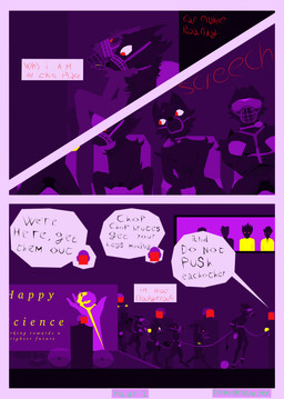 anthro armless armor ball_and_chain basket_muzzle belt blindfold blood bodily_fluids chain chain_leash collar colored_blood cuff_(restraint) dialogue dipstick_tail female group handcuffs headgear helmet hooves horn humanoid_hands leash male markings metal_cuffs mitten_hands mouthguard muzzle_strap paws pupils purple_background purple_body red_pupils restraints seats shock_collar simple_background sitting tail tail_markings truck unusual_blood unusual_bodily_fluids vehicle whiskers yellow_blood toiletdestroyer casualties:_unknown expie_(gunsawian) gunsawian human mammal absurd_res comic hi_res