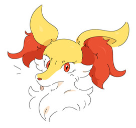 ambiguous_form ambiguous_gender blep cheek_tuft chest_tuft eyelashes facial_tuft fluffy front_view fur inner_ear_fluff looking_at_viewer multicolored_body multicolored_fur orange_body orange_eyes orange_fur orange_inner_ear_fluff orange_nose pointy_ears prick_ears simple_background snout solo tongue tongue_out tuft white_background white_body white_fur yellow_body yellow_fur guzzlord420 nintendo pokemon braixen canid generation_6_pokemon mammal pokemon_(species) 2024 aliasing binary_drawing cel_shading colored digital_drawing_(artwork) digital_media_(artwork) english_description headshot_portrait hi_res portrait shaded