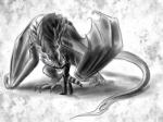 2015 4:3 abstract_background ambiguous_gender anthro blade cagim clothed clothing conditional_dnp cyavian digital_media_(artwork) dragon duo faraden feral legacy_(ratte) magic male mammal monochrome mythological_creature mythological_scalie mythology new_faraden petting procyonid raccoon ratte scalie size_difference tail tail_blade ushuaia weapon_tail
