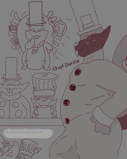 anthro big_bulge blush blush_lines buckteeth bulge chef_hat clothing crossgender duo freckled_face freckles hat headgear headwear male overweight overweight_male teeth text tuft daybreak_sparkling nintendo pokemon pokemon_pokopia chef_dente felid feline floragato generation_1_pokemon generation_8_pokemon generation_9_pokemon greedent mammal pikachu pokemon_(species) rodent 4:5