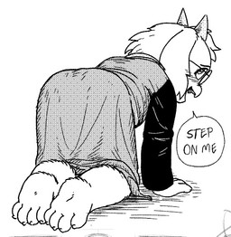 2_horns 4_toes all_fours anthro barefoot claws clothed clothed_anthro clothing eyewear feet floppy_ears fully_clothed fully_clothed_anthro fur glasses horn kneeling lop_ears male rear_view solo speech_bubble text toe_claws toes white_body white_fur achromasloth deltarune undertale_(series) ralsei bovid caprine goat mammal english_text monochrome