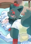 3_toes alolan_form alolan_vulpix ambiguous/ambiguous ambiguous_gender ambiguous_on_bottom ambiguous_on_top bed blush bodily_fluids chest_tuft clothing diaper diaper_fetish diaper_grinding duo embarrassed eyes_closed feet feral fur furniture generation_5_pokemon generation_7_pokemon genital_fluids grey_body grey_fur head_tuft hi_res inner_ear_fluff nintendo on_bed on_bottom on_top open_mouth pawpads plant pokemon pokemon_(species) red_body red_fur regional_form_(pokemon) steam toes tree tuft urine wadorigi watersports wet_diaper wetting white_body white_fur window zorua