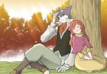 anthro duo female male sitting sleeping young miyatomo log_horizon nyanta serara_(log_horizon) domestic_cat felid feline felis human mammal digital_media_(artwork)