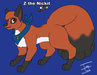 ambiguous_gender black_body black_fur blue_background blue_kerchief blue_neckerchief brown_eyes cheek_tuft color_swatch dipstick_tail facial_tuft feral fur fur_markings kerchief kerchief_only leg_markings markings mostly_nude neckerchief neckerchief_only neckwear quadruped red_body red_fur simple_background smile socks_(marking) solo tail tail_markings teeth text tuft white_body white_fur tastytales nintendo pokemon z_(tastytales) generation_8_pokemon nickit pokemon_(species) character_name english_text hi_res model_sheet signature male_(lore)
