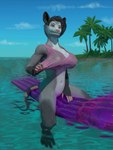 anthro beach bottomless bottomless_female breasts clothed clothing day droplets ear_piercing ear_ring female island mattress nipples outside palm_tree piercing pink_clothing plant pose ring_piercing sea solo summer tail translucent translucent_clothing tree water wet wet_clothing lapushis american_opossum mammal marsupial virginia_opossum 3:4 3d_(artwork) digital_media_(artwork) hi_res pinup