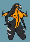 aircraft anthro big_breasts black_body blue_background blue_sclera breasts countershading female genitals machine nipple_tape non-mammal_breasts orange_body orange_countershading pasties pussy simple_background solo tape vehicle yellow_eyes im51nn5 aircraft_humanoid living_aircraft living_machine living_vehicle 2021 digital_drawing_(artwork) digital_media_(artwork) hi_res