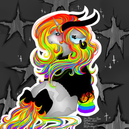 anthro bow_tie bright_colors female fur glistening glistening_hair grey_body grey_fur hair horn lgbt_pride multicolored_hair piercing rainbow_hair solo star furrfurr mythology ponytown fan_character equid equine horse mammal mythological_creature mythological_equine pony unicorn 1:1 absurd_res hi_res