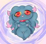 blush breasts female genitals looking_at_viewer nipples nude pussy red_eyes semi-anthro simple_background solo tongue tongue_out yellow_sclera vallycuts nintendo pokemon generation_2_pokemon ghost misdreavus pokemon_(species) spirit