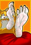 anthro feet foot_fetish foot_focus humanoid_feet looking_at_viewer male plantigrade smile soles solo spread_toes toes white_soles wrinkled_feet wrinkles marrano_productions sega sonic_the_hedgehog_(series) miles_prower canid canine fox mammal hi_res