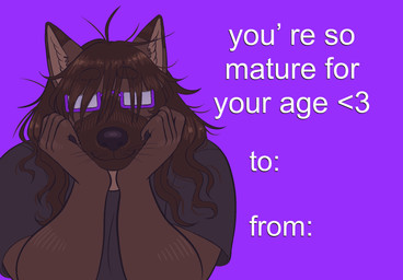 anthro brown_body brown_fur brown_hair child_grooming eyewear female fur glasses hair holidays simple_background solo text valentine's_day_card whiskers breadbitch420 valentine's_day katie_(breadbitch420) canid canine canis domestic_dog german_shepherd herding_dog mammal pastoral_dog english_text hi_res trans_(lore) trans_woman_(lore)