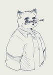 anthro clothing eyewear glasses kemono male overweight overweight_male shirt simple_background solo text topwear aru7g morenatsu kounosuke_(morenatsu) canid canine mammal raccoon_dog tanuki 2022 hi_res japanese_text