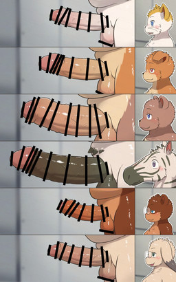 anthro big_penis blue_eyes blush censored_balls censored_genitalia censored_penis chart embarrassed eyewear eyewear_only genitals glasses glasses_only group happy licking licking_lips male nude nude_male overweight overweight_male penis penis_chart side_view tongue tongue_out vein veiny_penis wearing_glasses young young_anthro young_male shomunona domestic_cat equid equine felid feline felis lagomorph leporid mammal rabbit zebra 2026 5:8 censored hi_res japanese_description